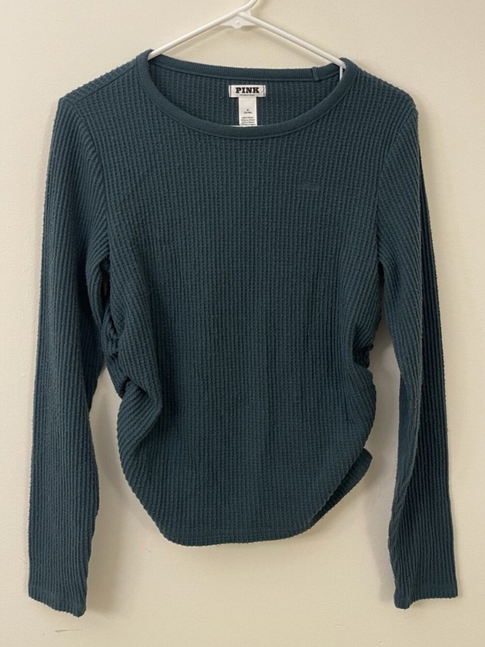 PINK Victoria's Secret Dark Teal Waffle Long Sleeve Top Size M